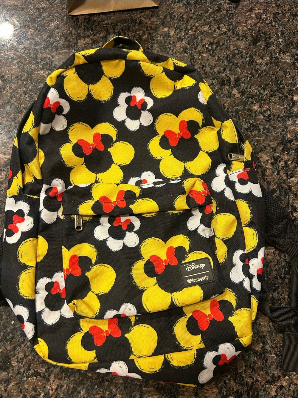 Loungefly Kids' Black Backpack with Yellow & Red Minnie Floral Print
